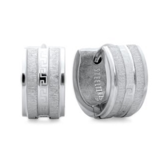 Stainless Steel Greek Key Huggie Earrings - Picture 2 of 2